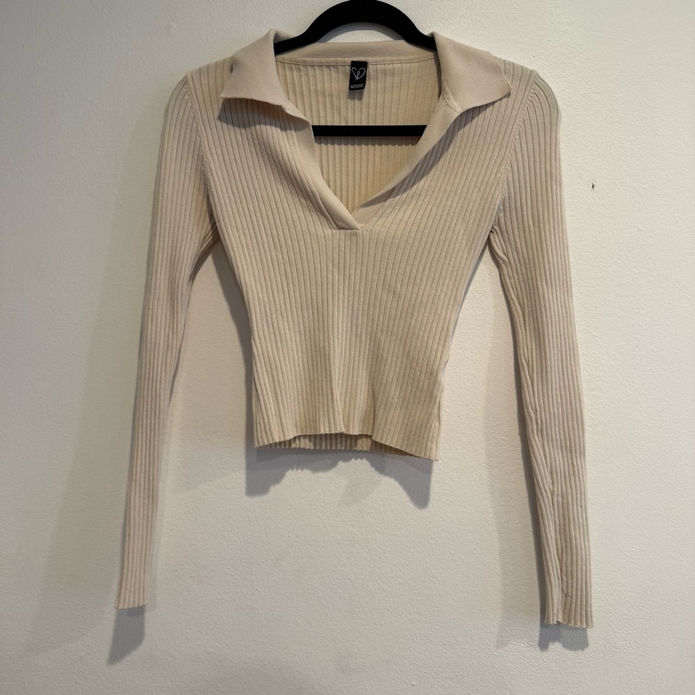 Windsor Cream Ribbed Long Sleeve Top
